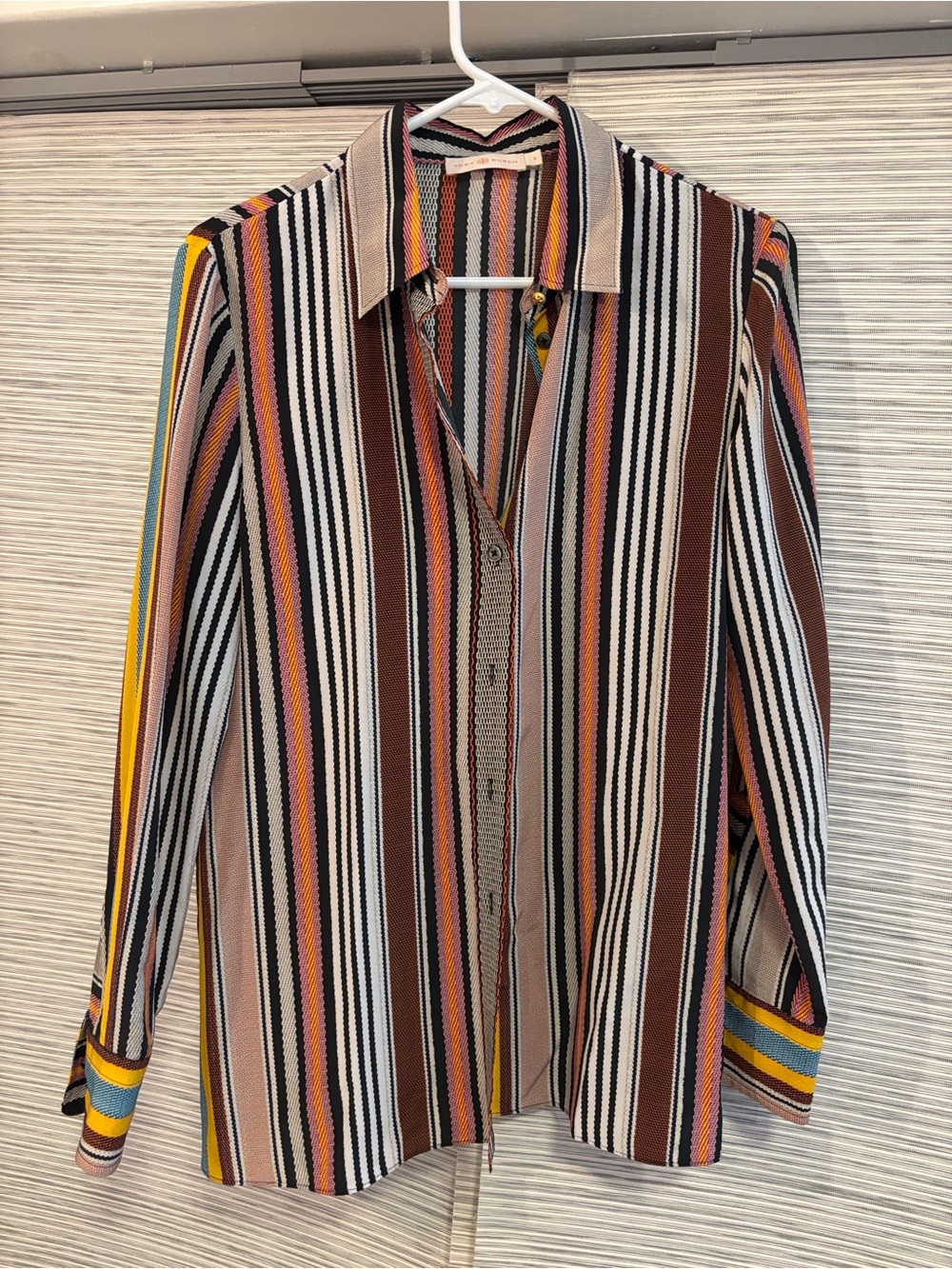 Tory Burch Striped Button-Down Silk Blouse - Picture 1 of 7